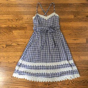 Anthropologie Plaid & Lace Bow Dress